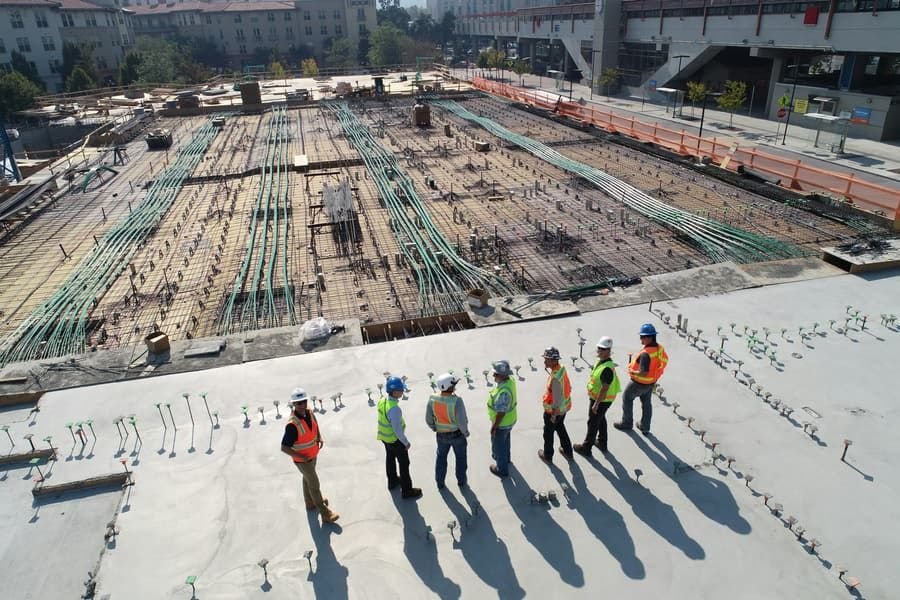 Construction crew working on a commercial building site