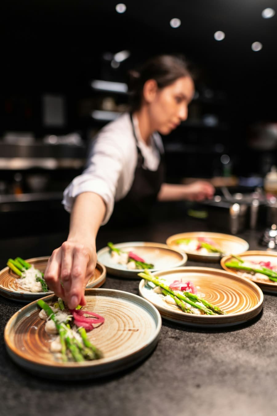 Professional kitchen brigade preparing service